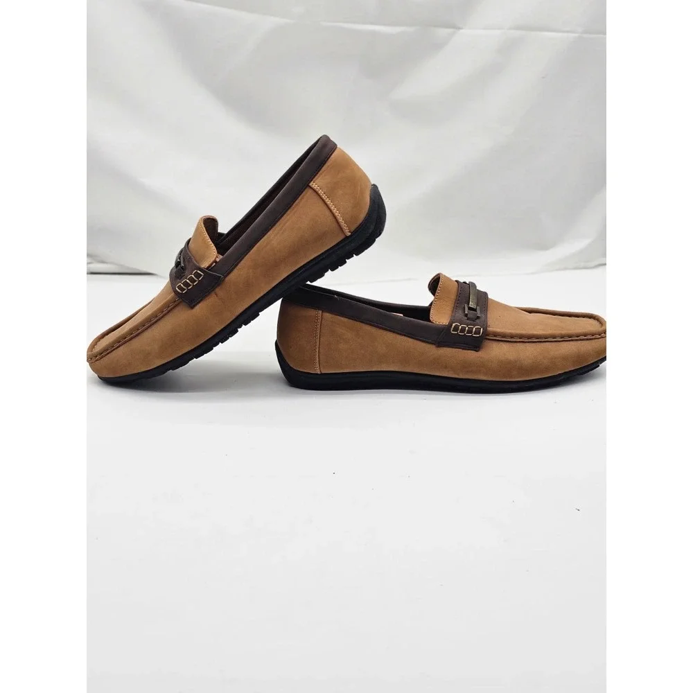 Samuel Joseph Loafers Mens Size 12 Tan Excellent Driving Mocs Metal Bit Detail